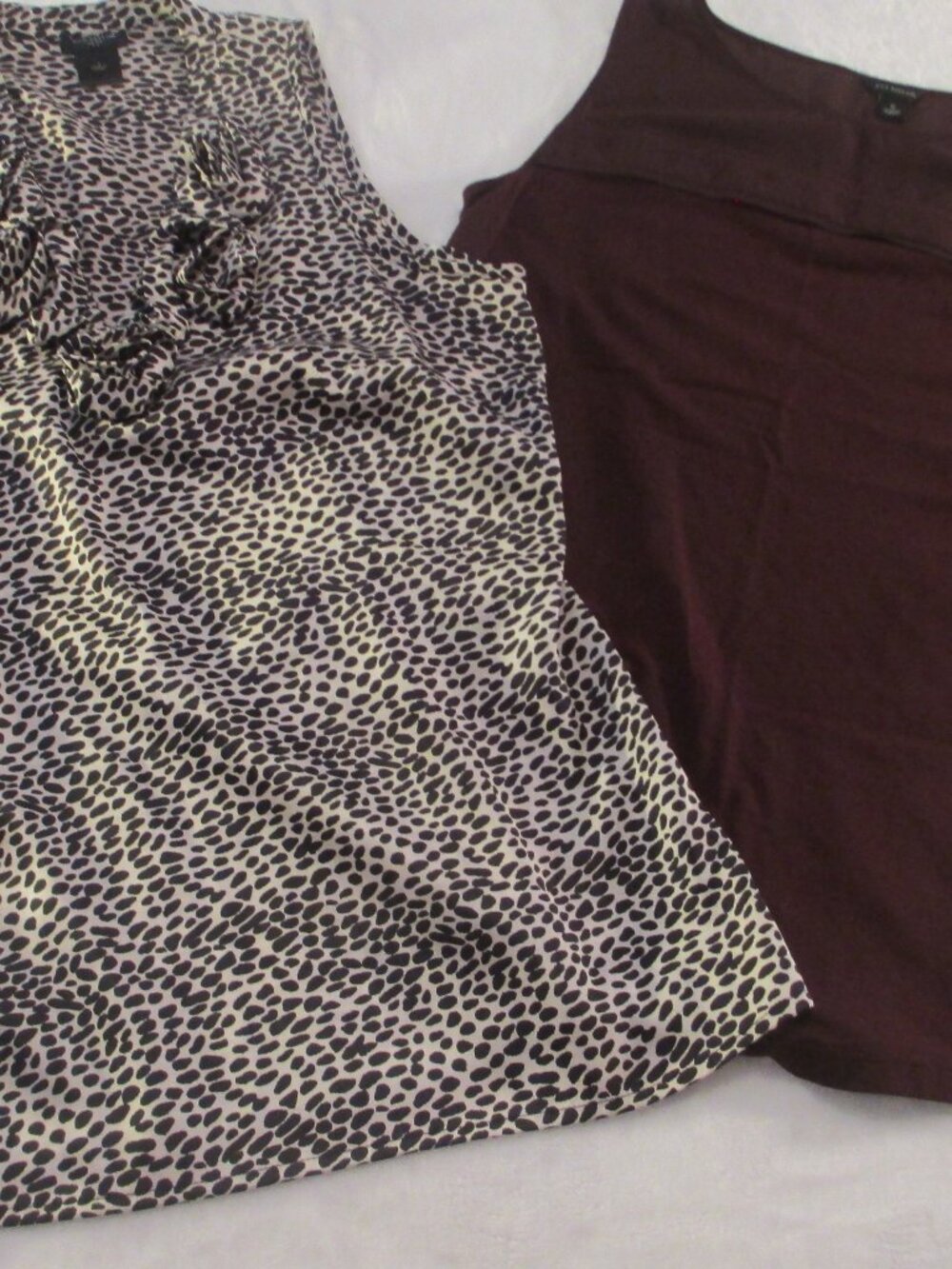 Lot of 2:Ann Taylor Leopard Print V-Neck / Burgundy Sleeveless Tops - SIZE SMALL
